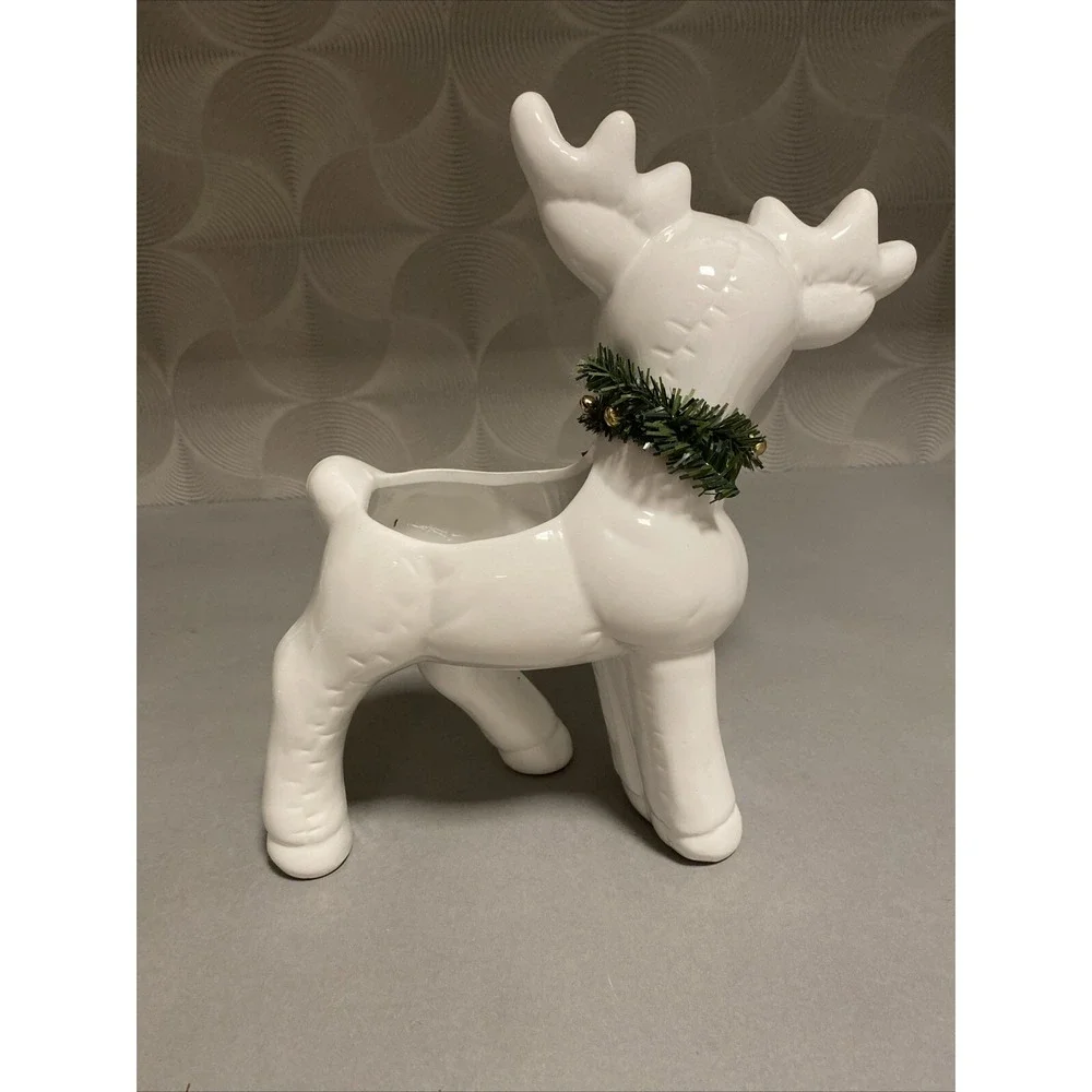 Ceramic Reindeer‎ Planter Retro White Holiday Deer Pot Christmas